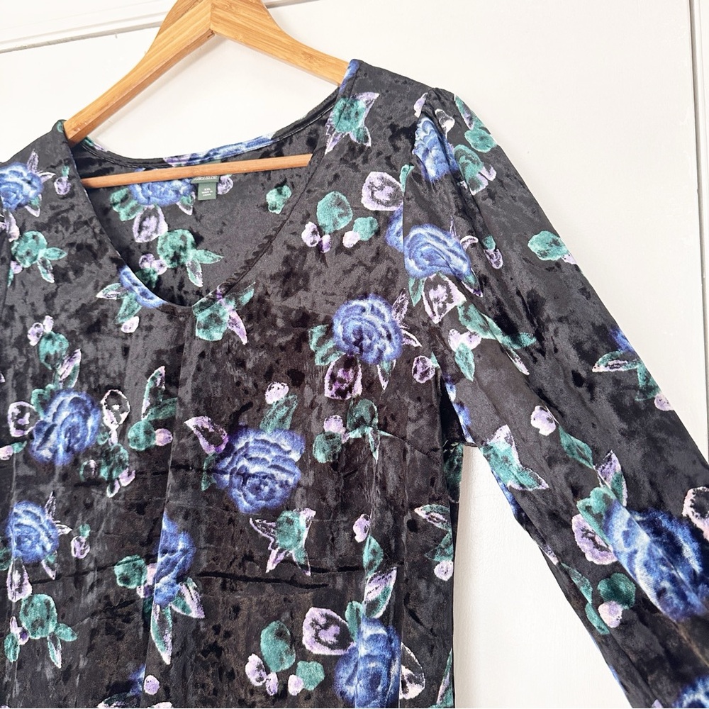 Wild Fable Floral Print Long Sleeve Velvet Drop Hem Swing Dress Black Blue XXL - Picture 4 of 10